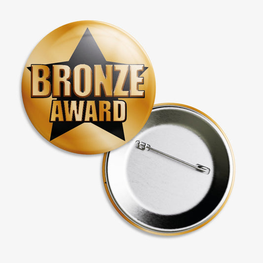 Set of 10 38mm badges.  Bronze background with a black star central to the design.  The words 'BRONZE AWARD' are written across the star.  The reverse of the badge shows a pin fastening.