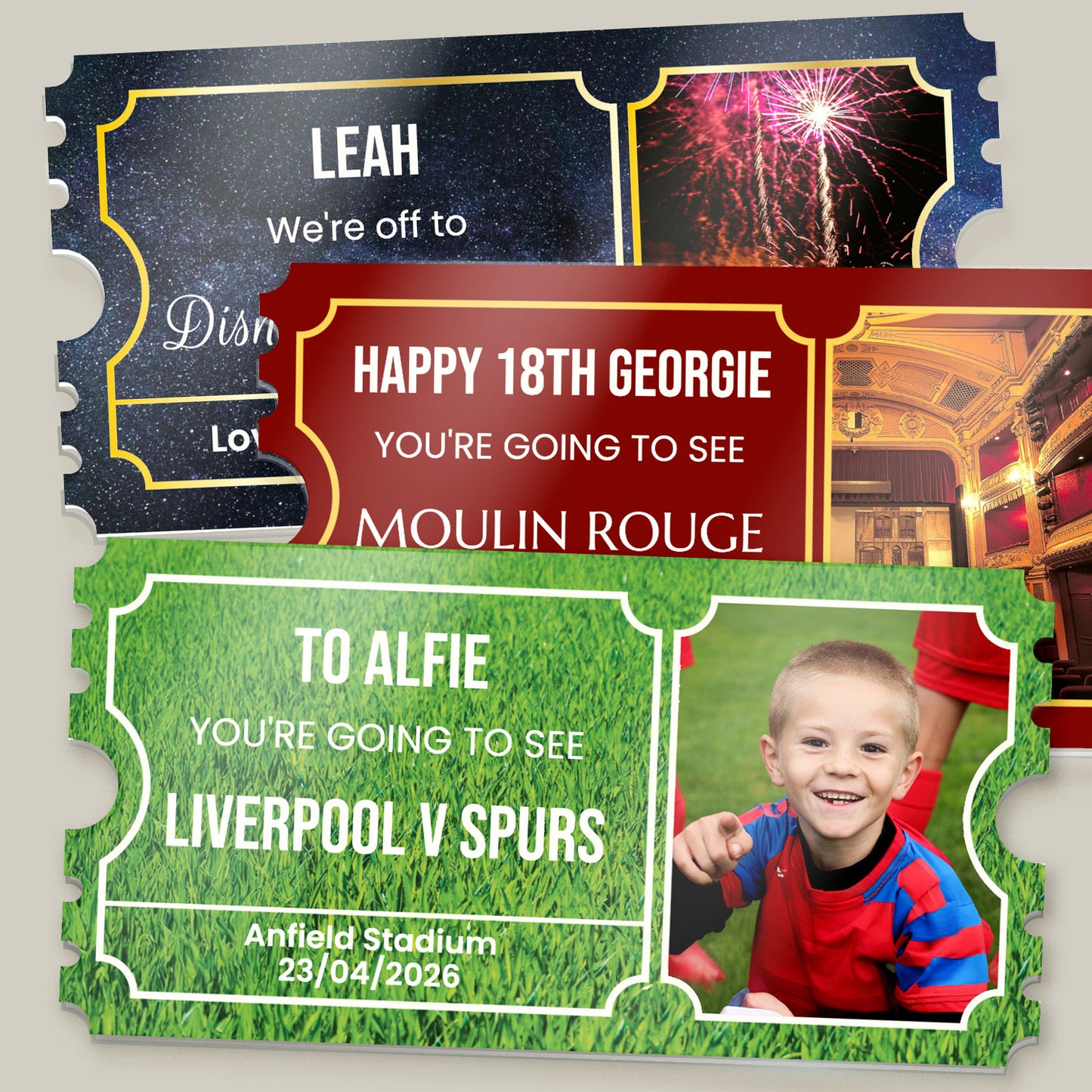 Personalised Image Option Acrylic Ticket - 140mm x 70mm