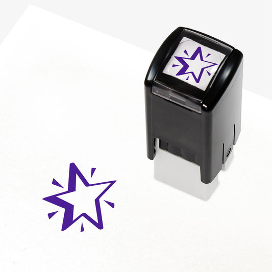 A 10mm self-inking stamp with a purple star central to the design.