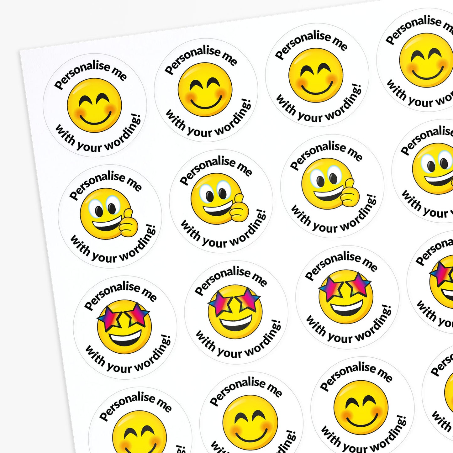 35 Personalised Bubblegum Scented Emoji Stickers - 37mm