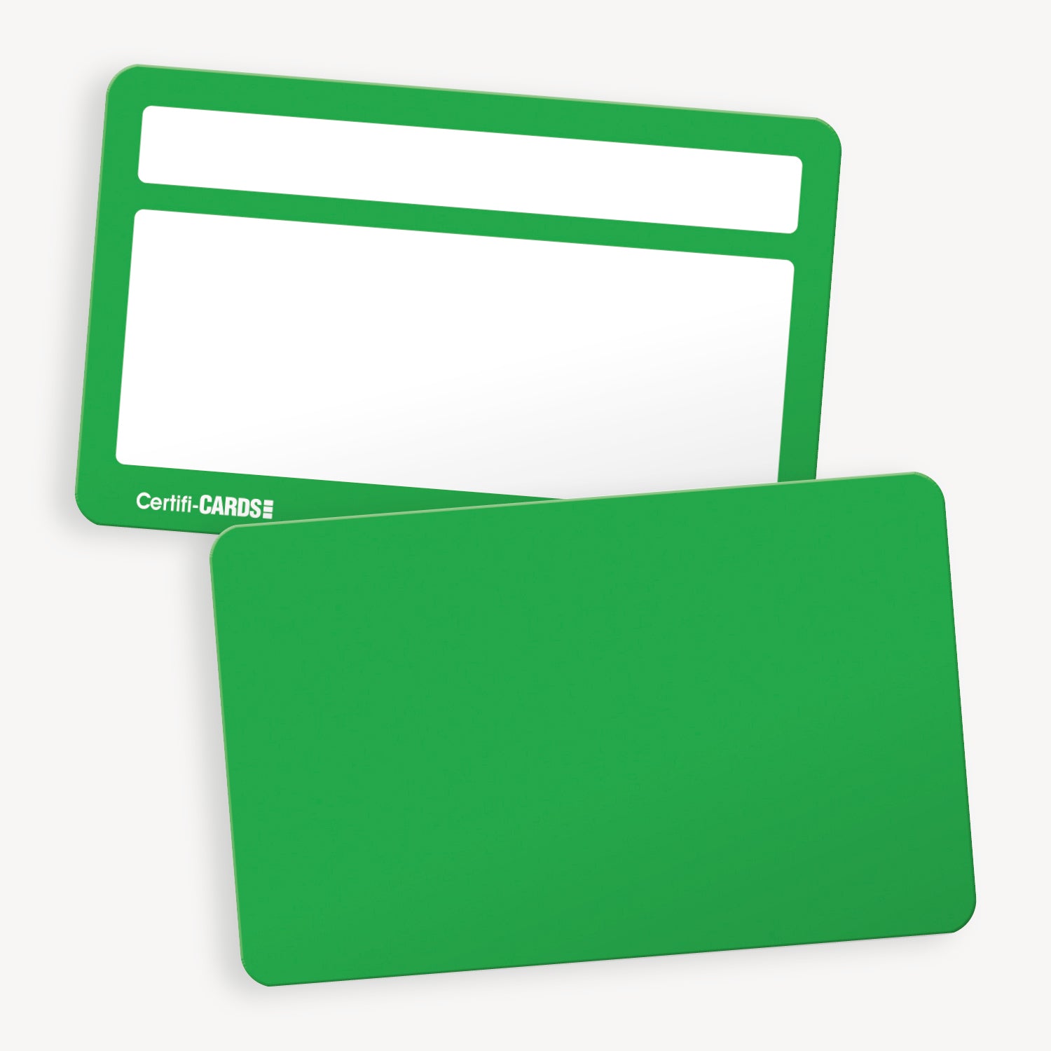 A set of ten green CertifiCARDS, the reverse side includes spaces 'Awarded to:' and space to handwrite reason for award.