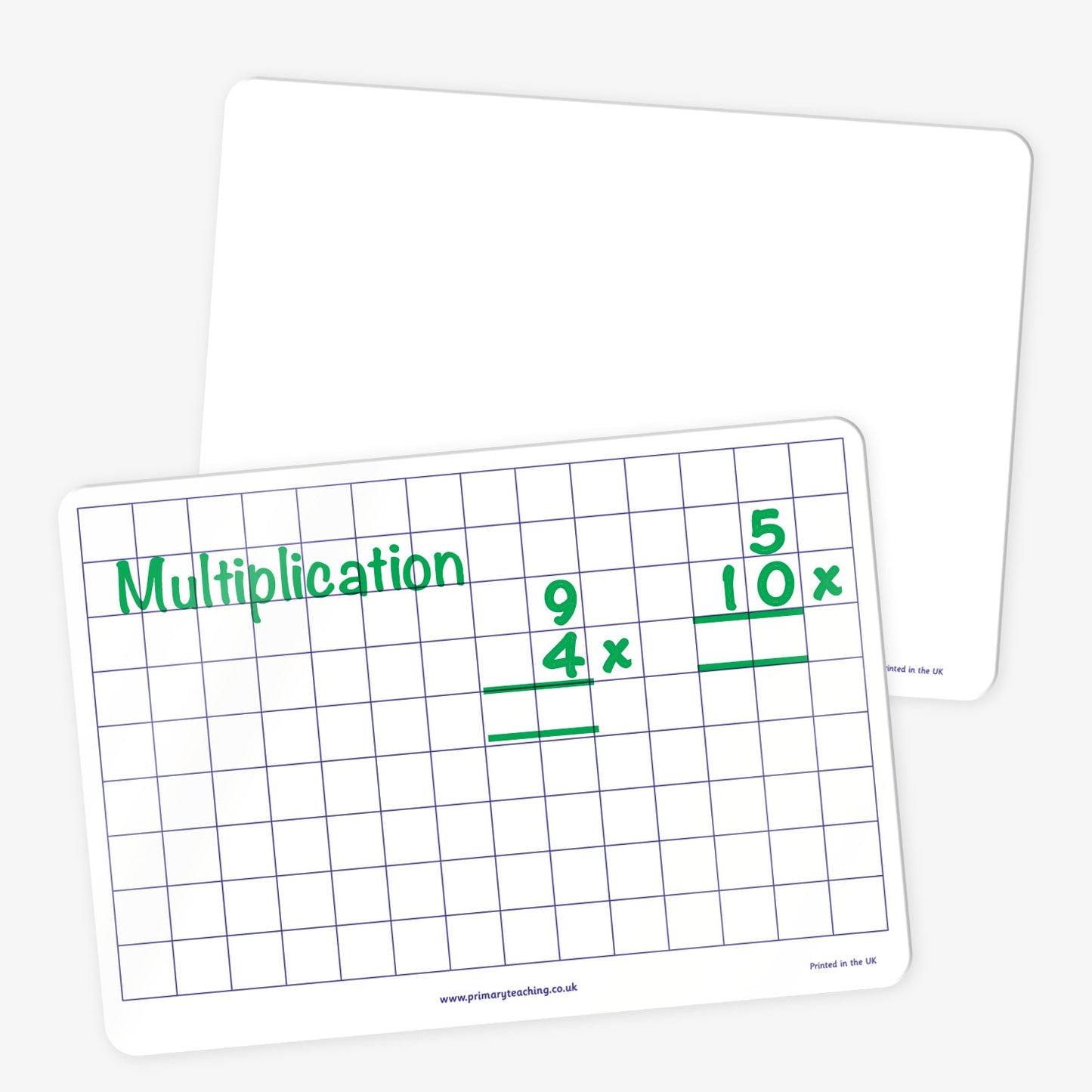 A4 dry wipe whiteboard marked with squares for maths problems, the reverse side if plain.
