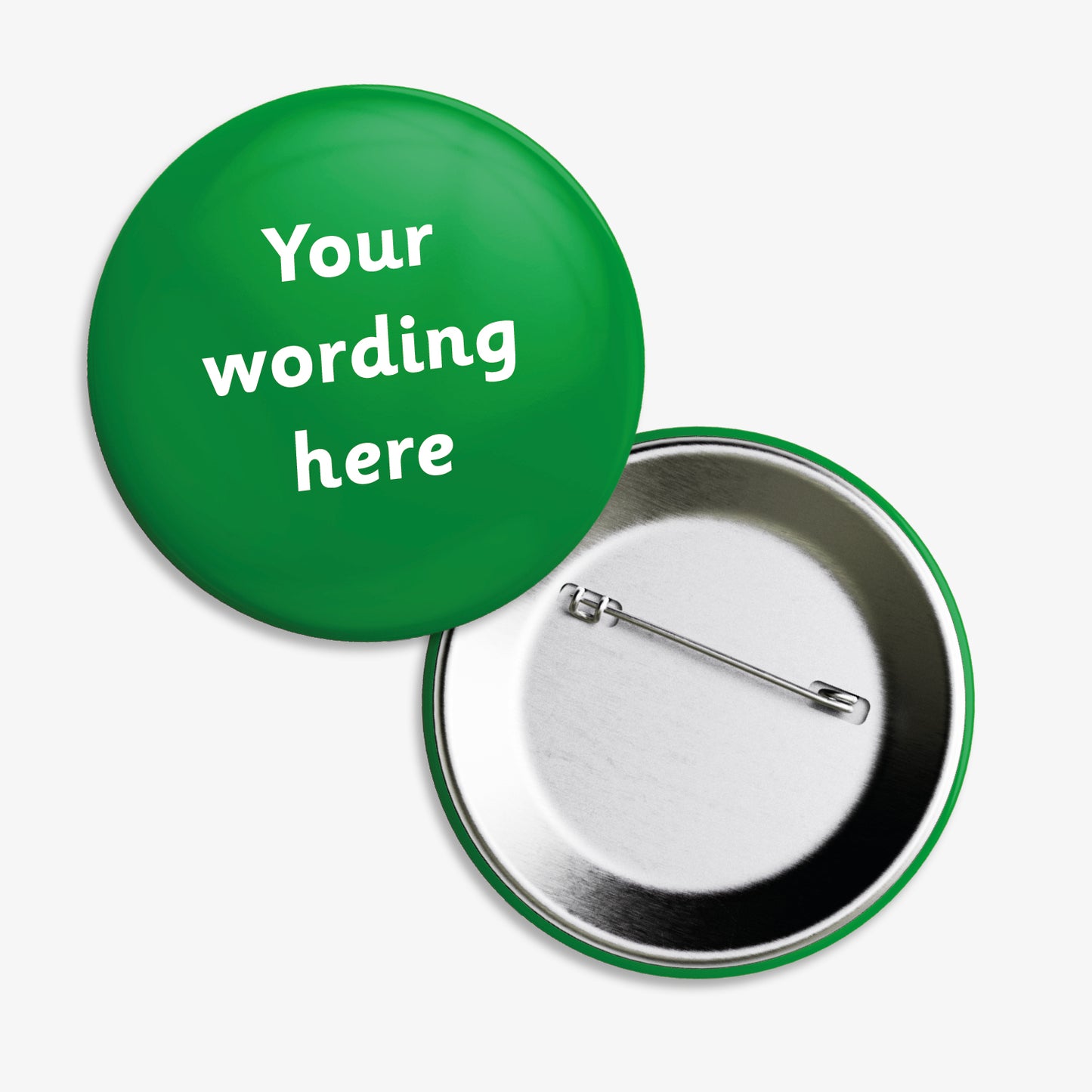 A set of ten 38mm round badges featuring a colour choice background with a central area for 'Your wording here'; designed for personalisation with text, ideal for school rewards or events