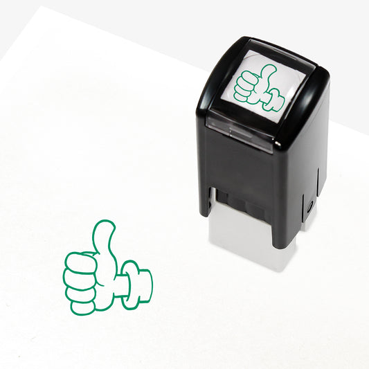 Green ink 10mm pre-inked stamper featuring a thumbs up icon