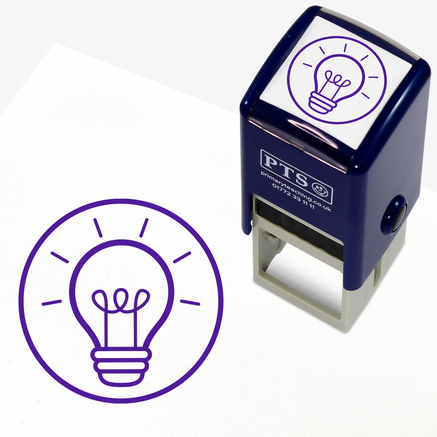 Great Ideas Stamper – 25mm pre-inked teacher stamp featuring a purple circle and within it a lightbulb.