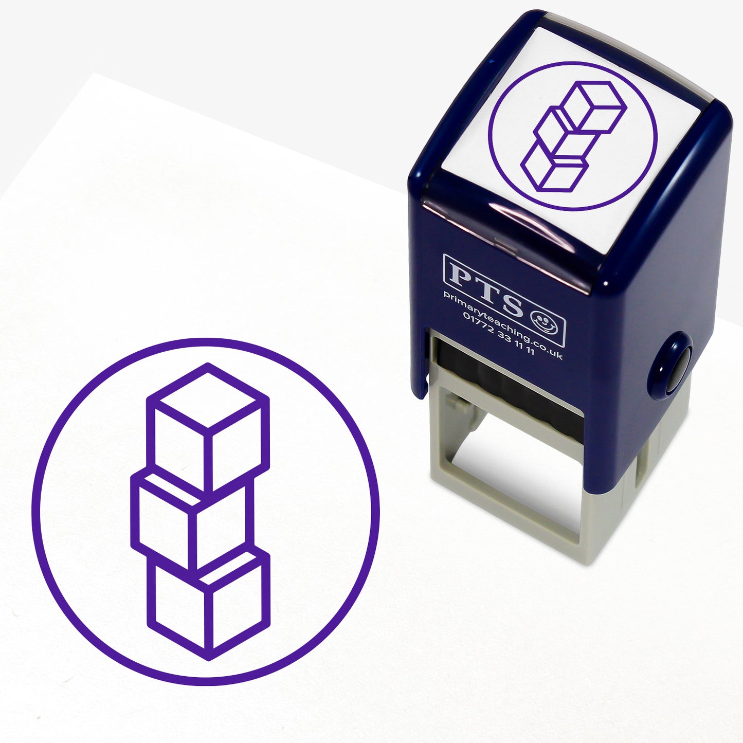 Purple 'Select Appropriate Resource' 25mm pre-inked stamper featuring a circle enclosing three building blocks stacked on one another.