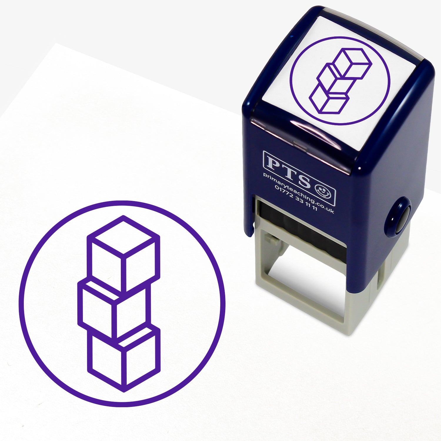 Purple 'Select Appropriate Resource' 25mm pre-inked stamper featuring a circle enclosing three building blocks stacked on one another.