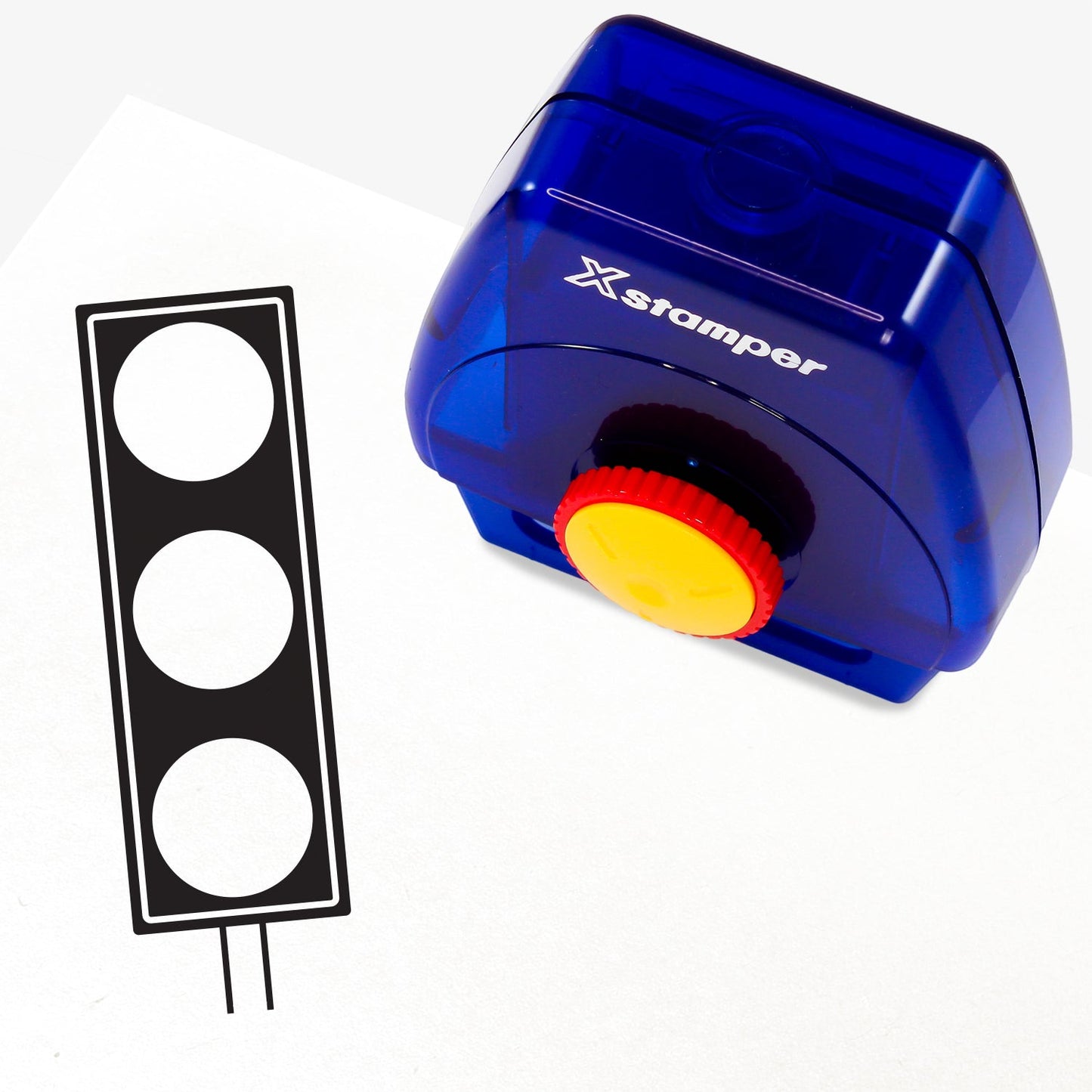 One Twist N Stamp brick in black ink. Symbol of traffic lights as vertical image.