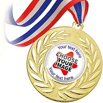 10 Design Your Own Medals - Gold - Stripy Ribbon
