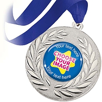 10 Design Your Own Medals - Silver - Blue Ribbon