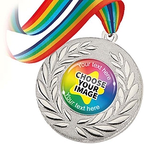 10 Design Your Own Medals - Silver - Rainbow Ribbon