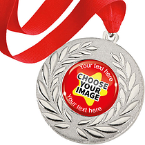 10 Design Your Own Medals - Silver - Red Ribbon