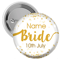 10 Personalised Bride Badges - 38mm