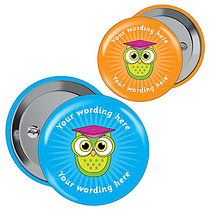 10 Personalised Owl Badges - Blue