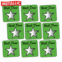 140 Metallic Well Done Star Stickers - Green - 16mm