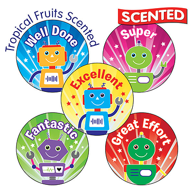 30 Tropical Scented Robot Stickers - 25mm