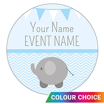 35 Personalised Elephant Baby Shower Stickers - 37mm