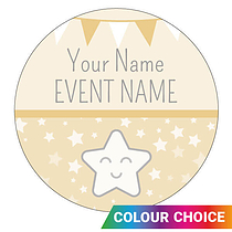 35 Personalised Smiley Star Baby Shower Stickers - 37mm