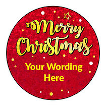 72 Personalised Holographic Merry Christmas Stickers - 35mm