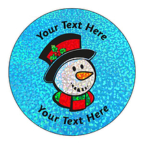 72 Personalised Holographic Snowman Stickers - 35mm
