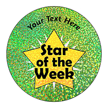 72 Personalised Holographic Star of the Week Stickers - 35mm