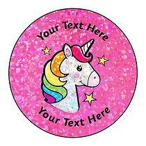 72 Personalised Holographic Unicorn Stickers - 35mm