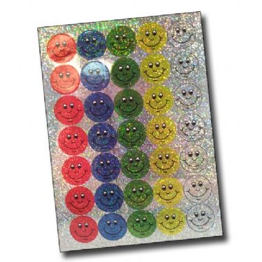 35 Holographic Smiley Stickers - 20mm