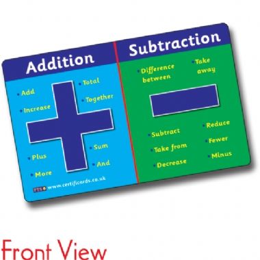 Addition, Subtraction, Multiplication & Division, 10 CertifiCARDS (86 x 54mm)