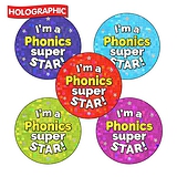 30 Holographic Phonics Super Star Stickers - 25mm