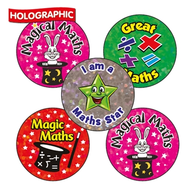70 Holographic Assorted Maths Stickers - 25mm