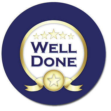 35 Personalised Well Done Stickers - Blue - 37mm