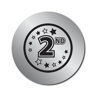 70 Personalised Metallic 2nd Place Stickers - 25mm
