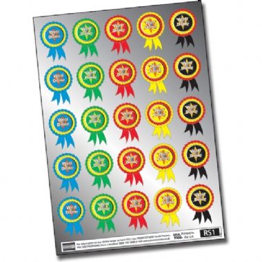 Metallic Well Done Rosette Stickers (25 Stickers - 54mm x 37mm)