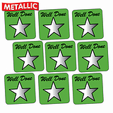 140 Metallic Well Done Star Stickers - Green - 16mm