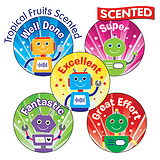 30 Tropical Scented Robot Stickers - 25mm
