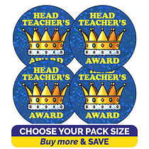 Holographic Head Teacher's Award Crown Stickers - 37mm