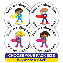 Personalised Cola Scented Super Hero Stickers - 37mm