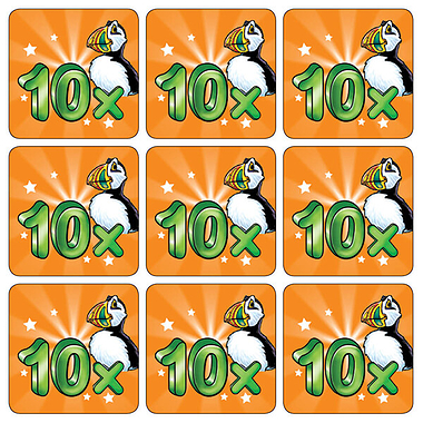 Ten Times Table Puffin Stickers (35 Stickers - 20mm)