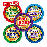 35 Metallic Head Teacher's Award Star Stickers - 37mm