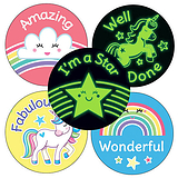 GLOW IN THE DARK Unicorn and Rainbow Stickers (35 Stickers - 37mm)