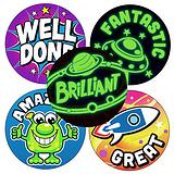 GLOW IN THE DARK Space and Aliens Stickers (35 Stickers - 37mm)