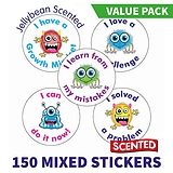 150 Jellybean Scented Growth Mindset Monsters Stickers - 25mm