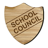 School Council Natural Bamboo Shield Badge - Brown (34mm x 36mm)
