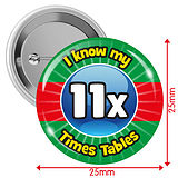 I know my 11x Times Tables Badges (10 Badges - 25mm)