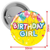 'Happy Birthday'' Badges - Yellow - Girl (10 Badges - 50mm)