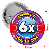 I know my 6x Times Tables Badges (10 Badges - 50mm)