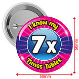 I know my 7x Times Tables Badges (10 Badges - 50mm)