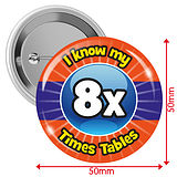 I know my 8x Times Tables Badges (10 Badges - 50mm)