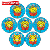35 Holographic Good Reading Sunflower Stickers - 20mm