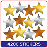 4200 Metallic Gold, Silver and Bronze Star Stickers - 18mm
